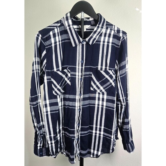 Lucky Brand Tops - Lucky Brand Plaid Button Up Shirt Women's Large Blue White Long Sleeve Cotton